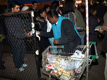 Alegria dos voluntrios da Defesa Civil, recolhendo os alimentos - Clique para ampliar - Foto: Portal Ter