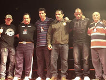 Fernando Pelaez (kickboxing), Srgio Buffara (karat), Secretrio de Esportes Leandro Aschar, Adilson Bitta (jiu-jtsu), Delson P de Chumbo (jiu-jtsu) e Geny Rebello (jiu-jtsu) - Foto: Roberto Ferreira